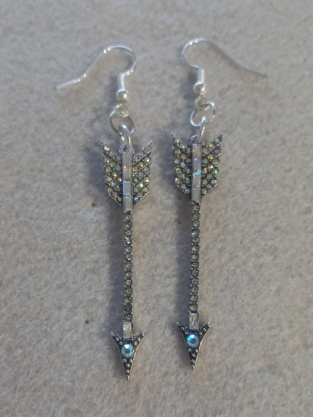 232- Silver Arrow Drop Earrings with Iridescent Stones - Women Jewelry